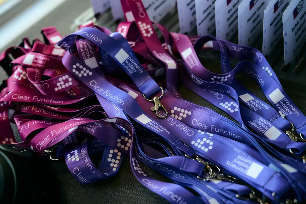 Clear Function-branded lanyards for the Payments Leaders' Summit